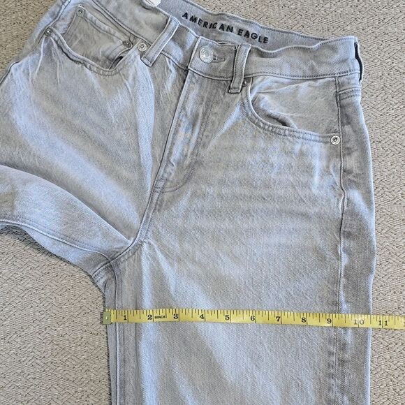 American Eagle Gray Super High Rise Baggy Straight Embellished Jeans - Size 2 - Picture 13 of 16